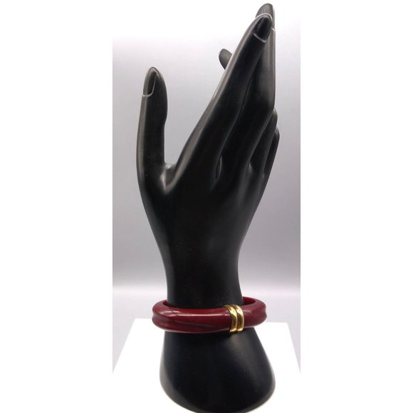 Vintage Avon Deco Revival Bracelet, Autumn Burgundy Hinged Clamper Lucite Bangle - Picture 1 of 6